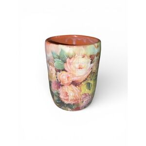 Hand Painted Rose Ceramic Art Pottery Vase Gold Accents Potter's Mark 6in